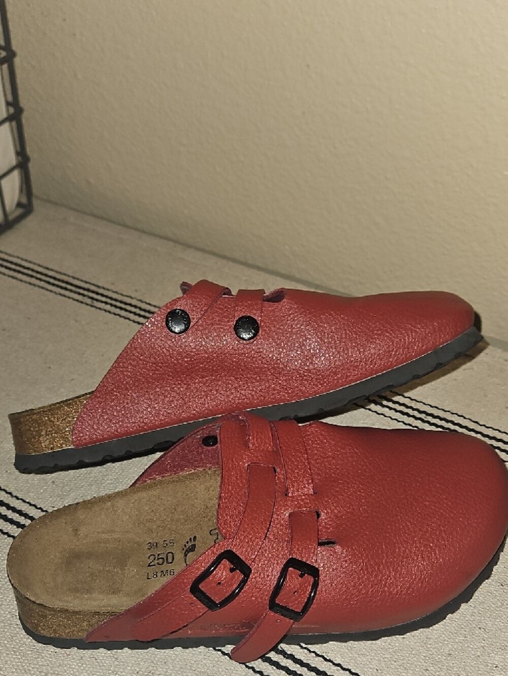 Birkenstock Women's Red Leather Birkis Boston Clogs - Picture 4 of 8